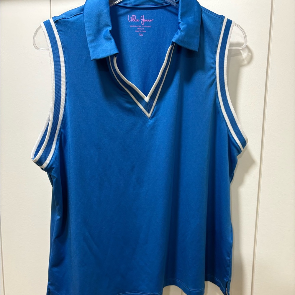 Lillie Green Women’s Size PXL Blue Sleeveless Golf Polo Shirt Poly/spandex EUC